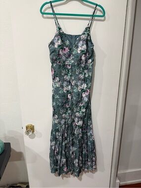 Floral Green Maxi Dress with Spaghetti Straps